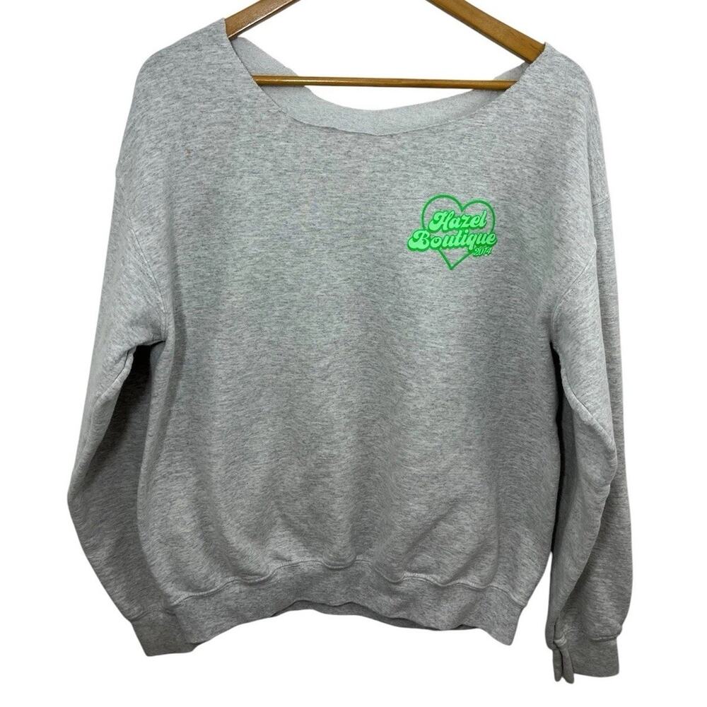 Hazel Boutique Sweatshirt Medium Women’s Gray Green Pullover 2014 Off Shoulder